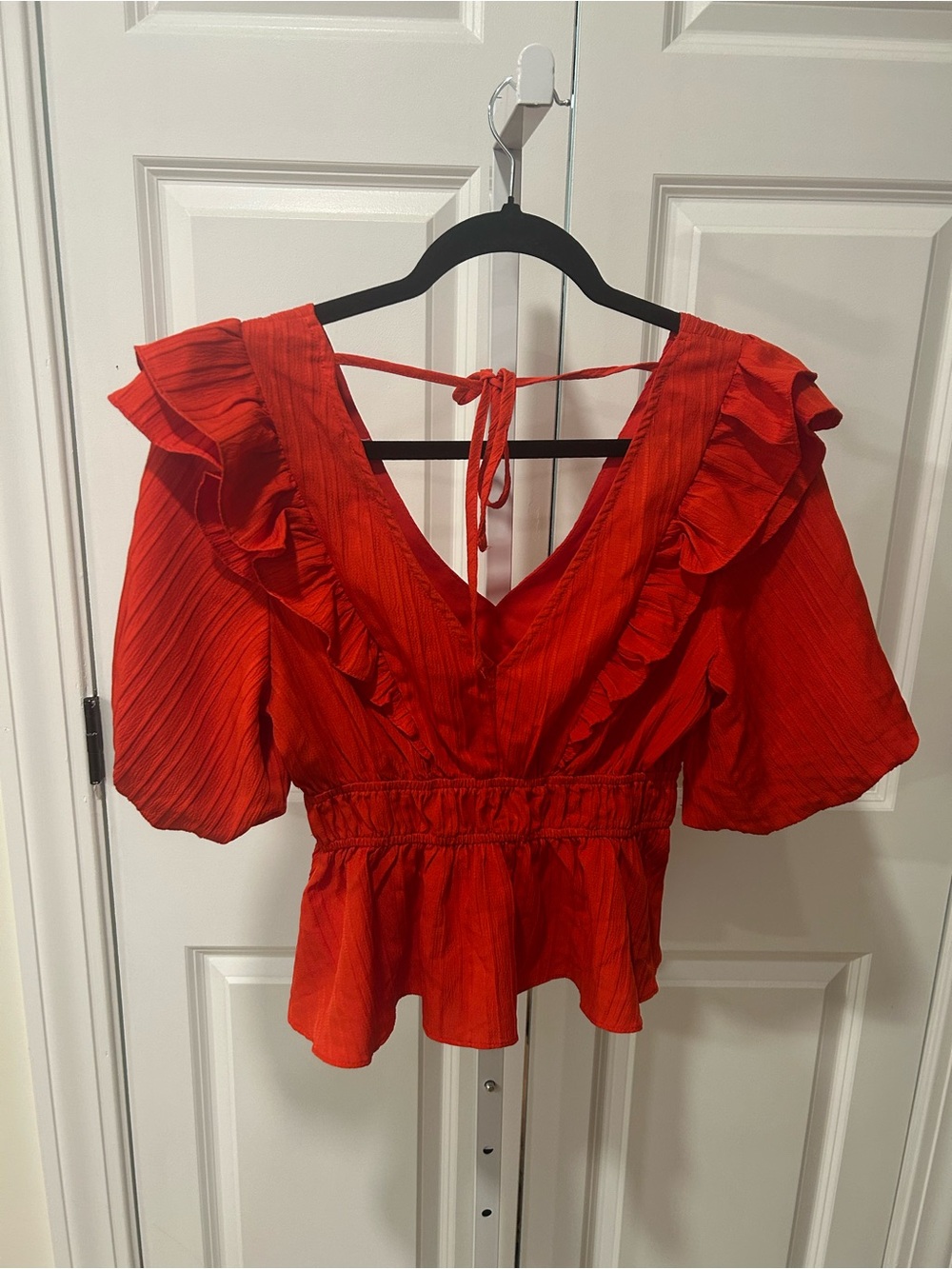 Lush Red Ruffle V-Neck Peplum Blouse - Picture 3 of 3